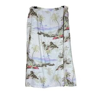 Vtg 90s Plus Size Hawaiian Wrap Skirt Midi Length 14 Island Beach Print Tropical